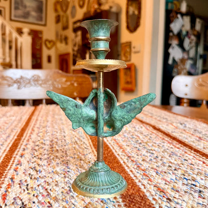 Vintage Brass and Copper Patinated Cherub Angel Candlestick Holder