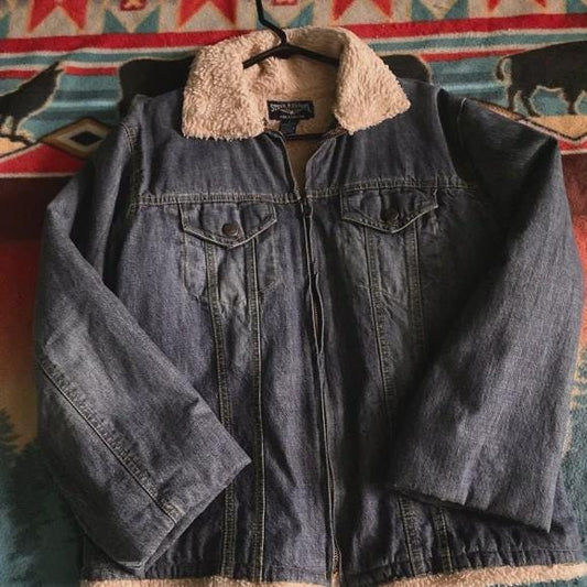 Vintage Steve & Barry's Blue Denim Jacket with Cream Sherpa