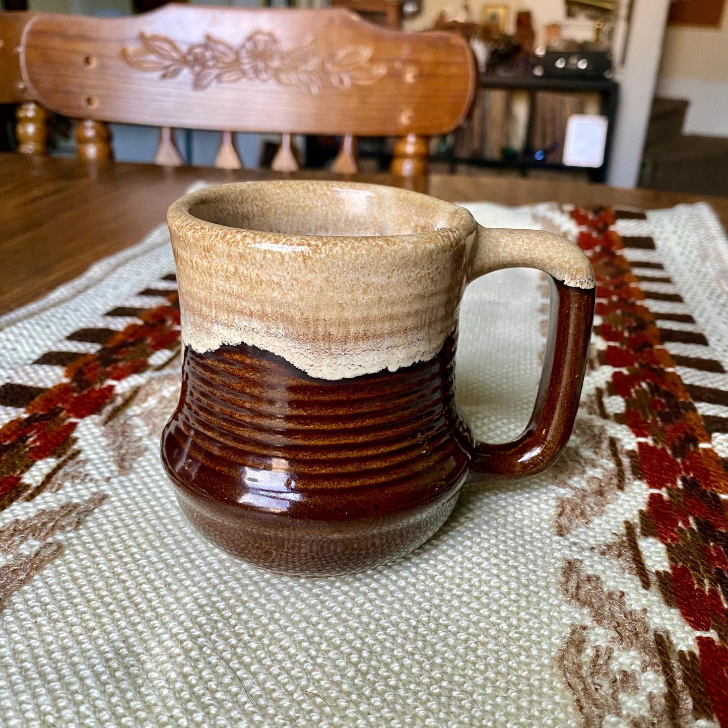 Vintage Mid Century Modern Brown And Tan Stoneware Mug