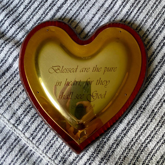 Vintage Wood and Brass Heart Shaped Bible Verse Wall Hanging