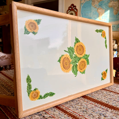 Vintage Sunflower Floral Motif Lap Desk Tray Table TV Tray