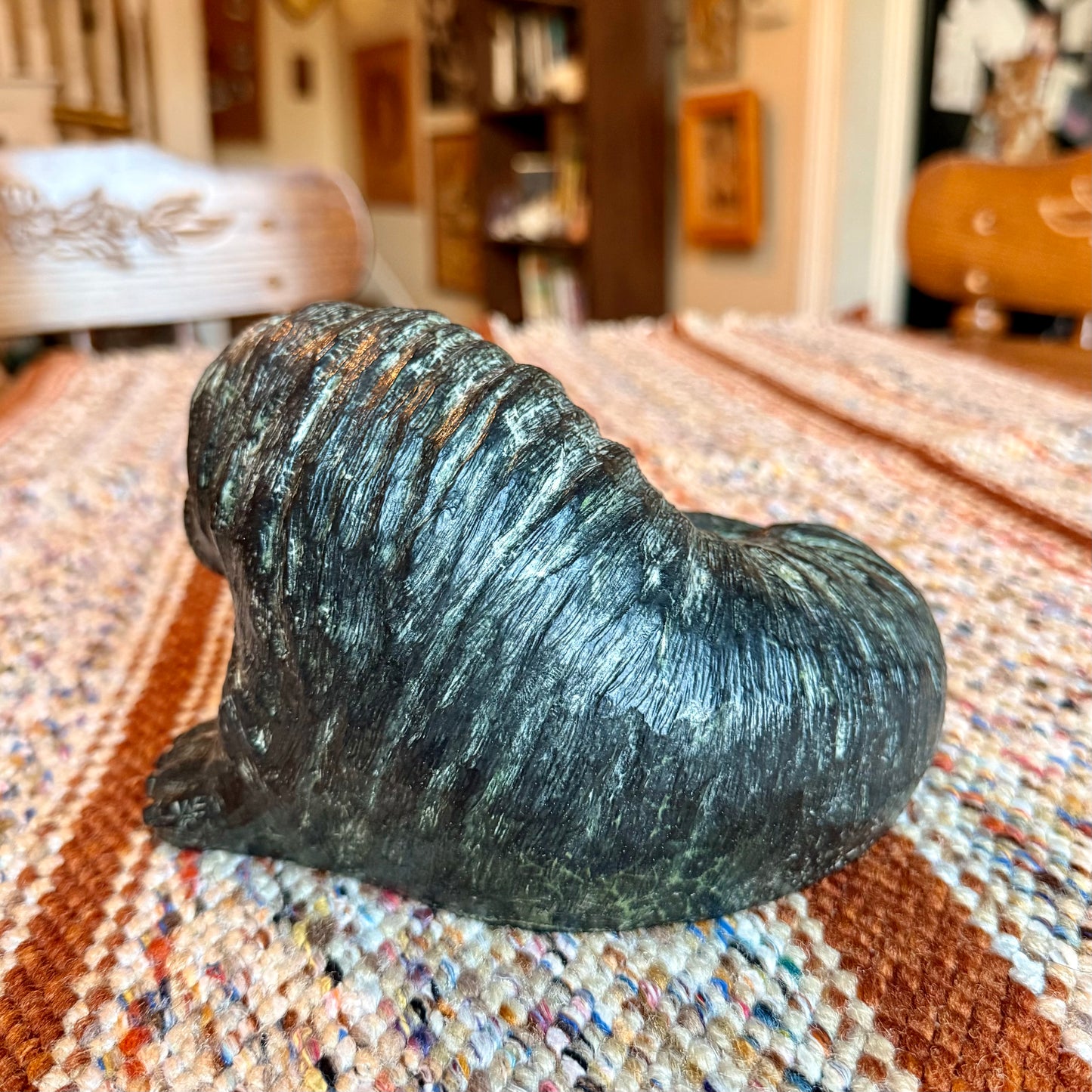 Vintage Wolf Sculptures Hand Carved Canadian Soap Stone Walrus