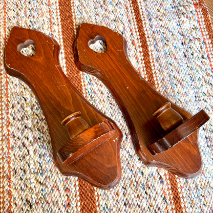 Handmade Vintage Heart Cutout Primitive Wooden Candlestick Holders