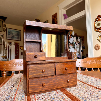 Vintage Amish Armoire Doll Furniture / Jewelry Box Vanity Stand