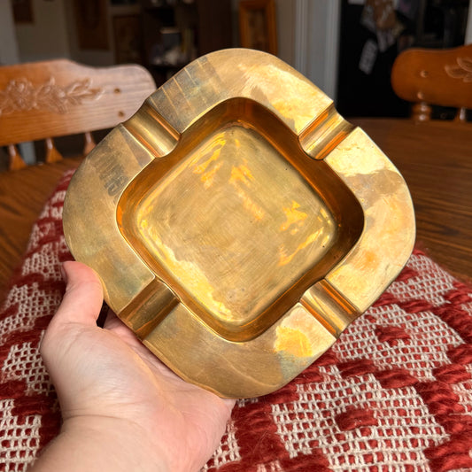 Vintage Mid-Century Modern Regency Solid Brass Heavy Ash Tray