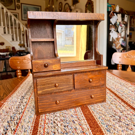 Vintage Amish Armoire Doll Furniture / Jewelry Box Vanity Stand