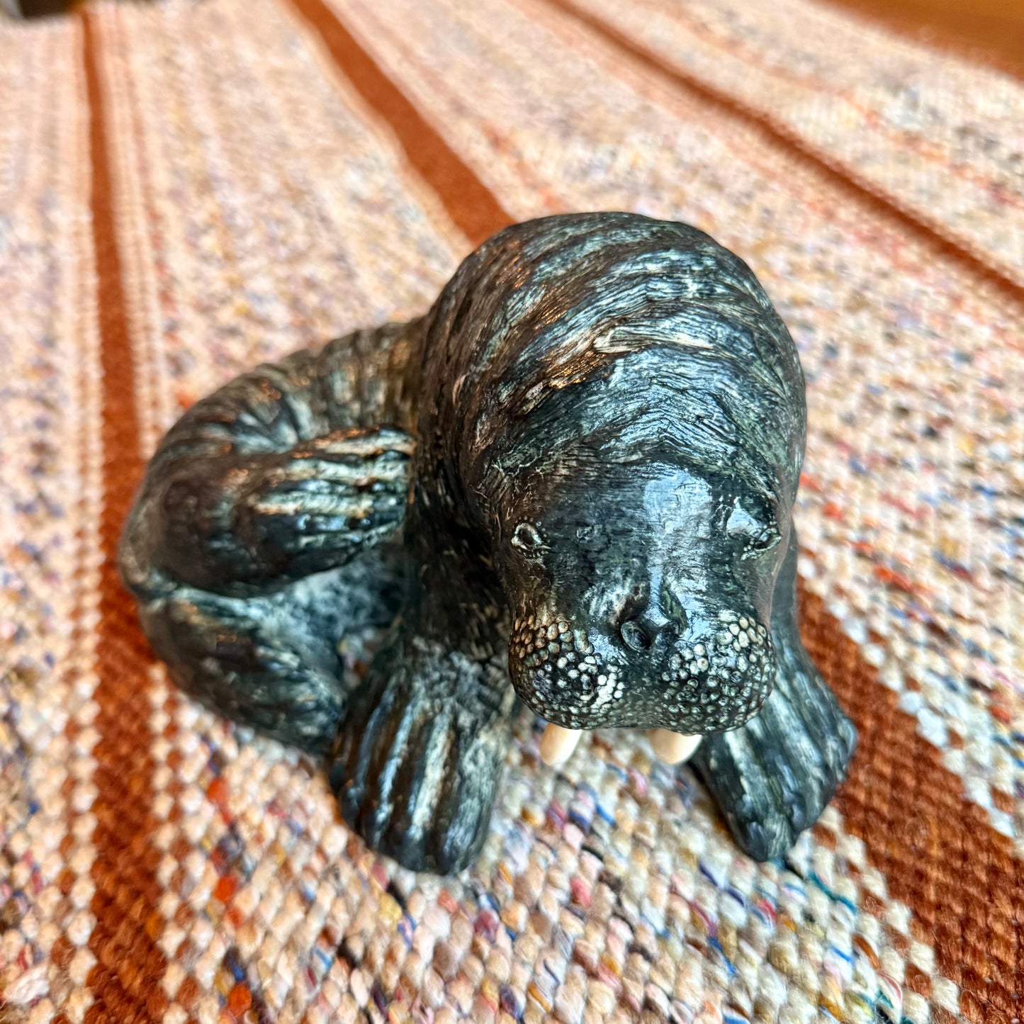 Vintage Wolf Sculptures Hand Carved Canadian Soap Stone Walrus