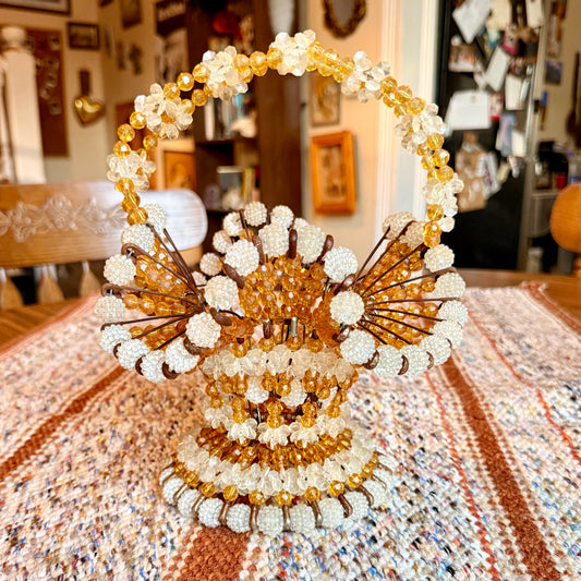 Vintage Mid-Century Modern Handmade Bead and Safety Pin Basket