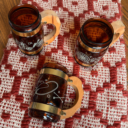 Set of Three Vintage Siesta Ware Cowboy Western Themed Barrel Mugs