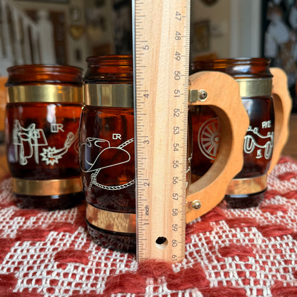 Set of Three Vintage Siesta Ware Cowboy Western Themed Barrel Mugs