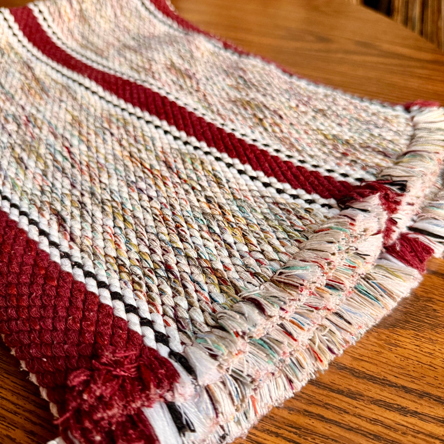 Vintage Handwoven Wool / Cotton Western Rustic Striped Rug