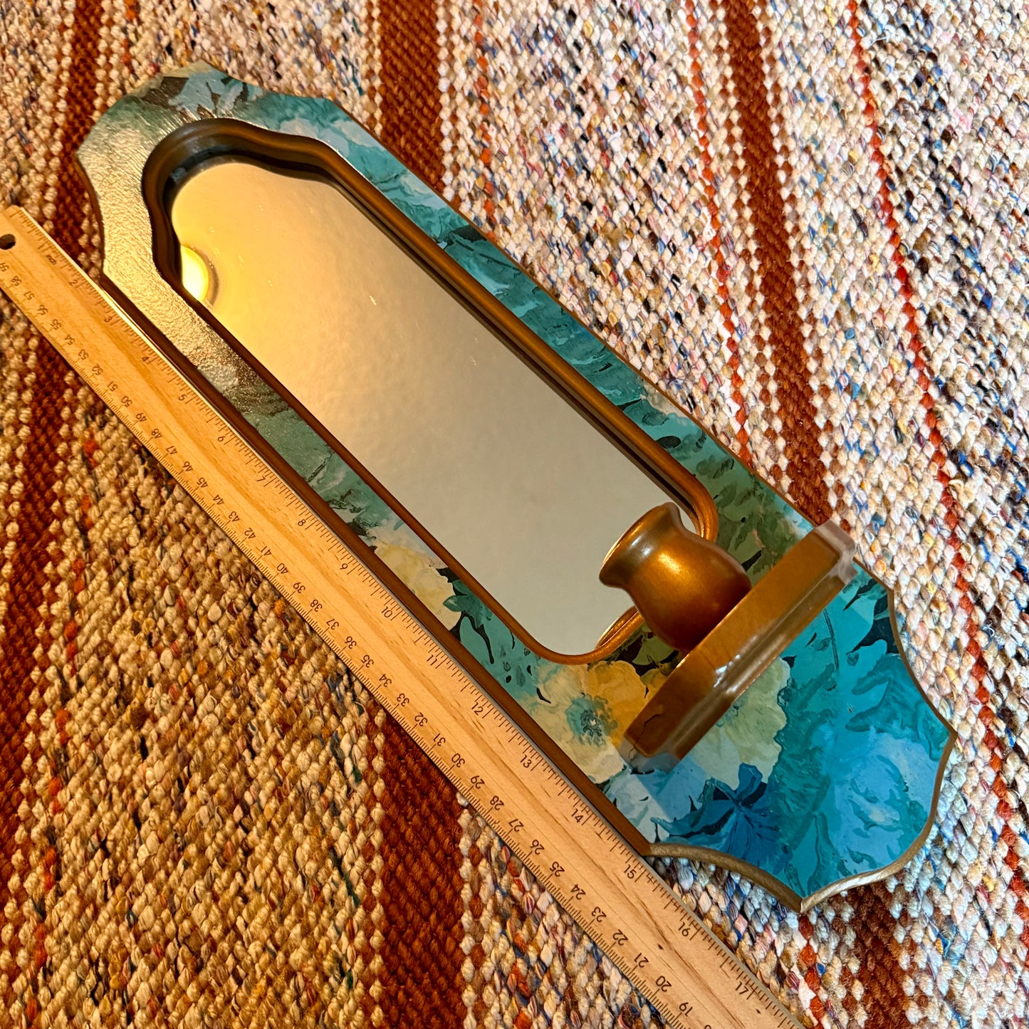 Vintage Gold and Floral Turquoise Homco / Burwood Style Wall Sconce Mirror