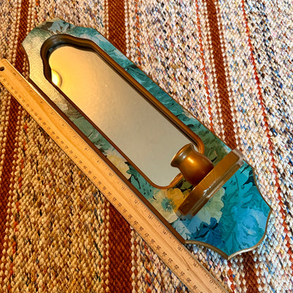 Vintage Gold and Floral Turquoise Homco / Burwood Style Wall Sconce Mirror