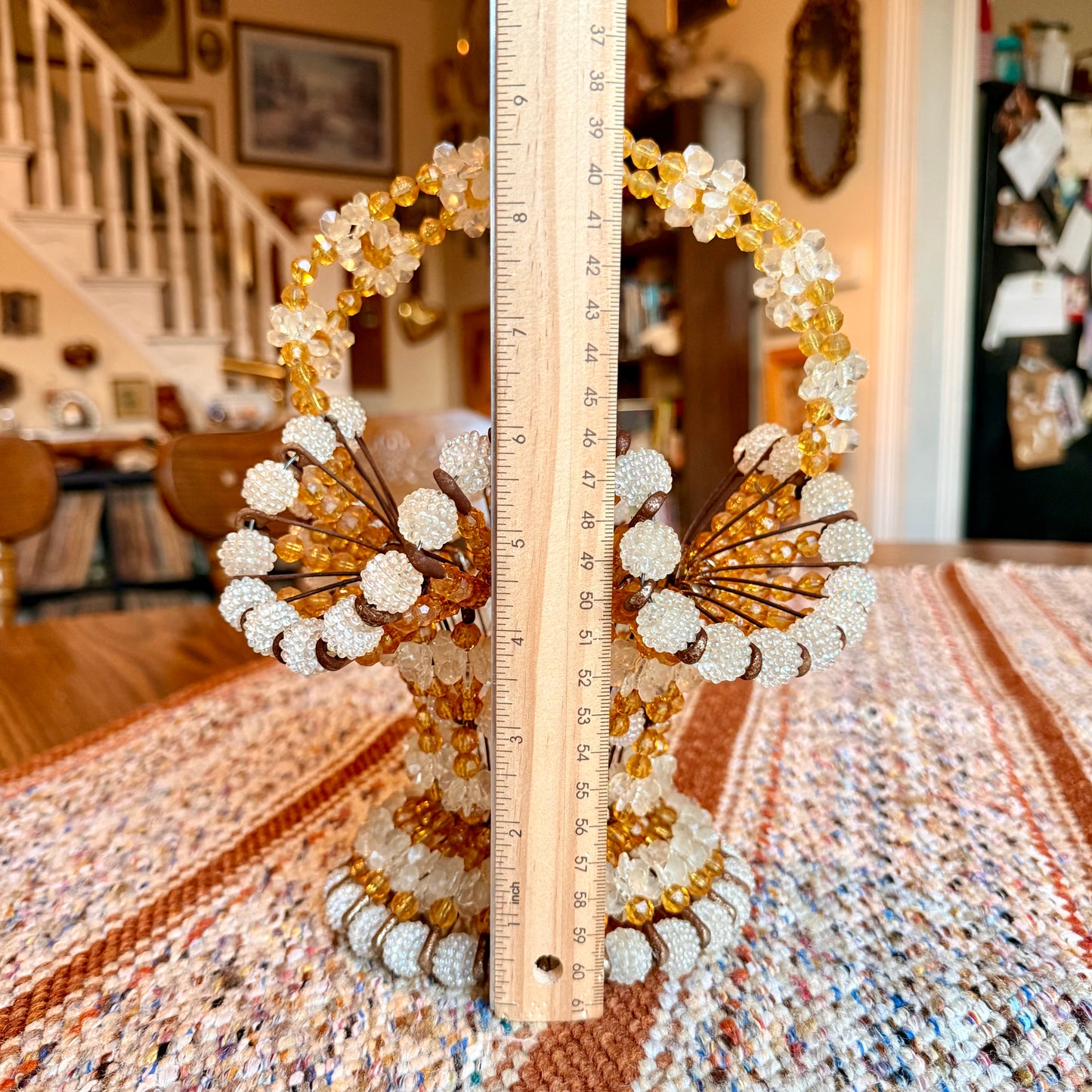 Vintage Mid-Century Modern Handmade Bead and Safety Pin Basket