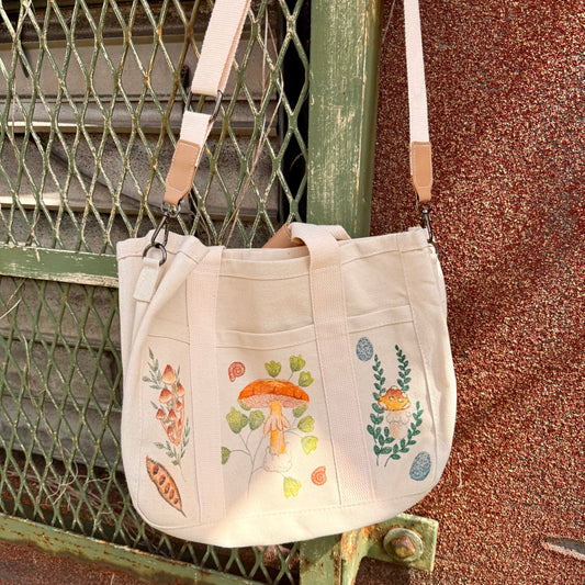 Hand Drawn Nature Themed Canvas Crossbody Bag