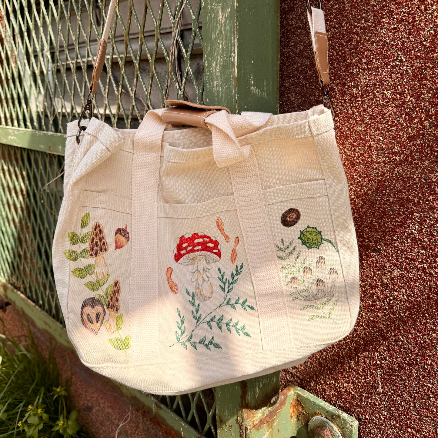 Hand Drawn Nature Themed Canvas Crossbody Bag