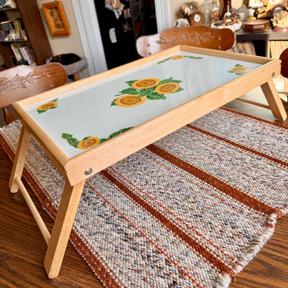 Vintage Sunflower Floral Motif Lap Desk Tray Table TV Tray