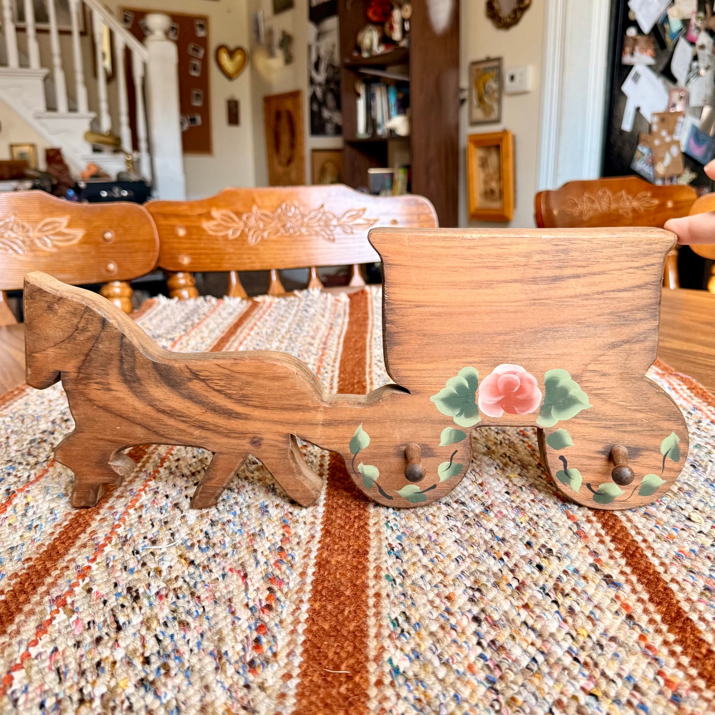Vintage Primitive Handmade / Hand Painted Stagecoach Wall Hanger