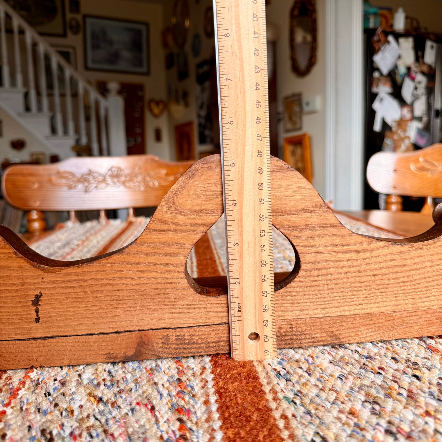Vintage Solid Oak Amish Wood Shelf with Heart Cut Out and Two Hangers