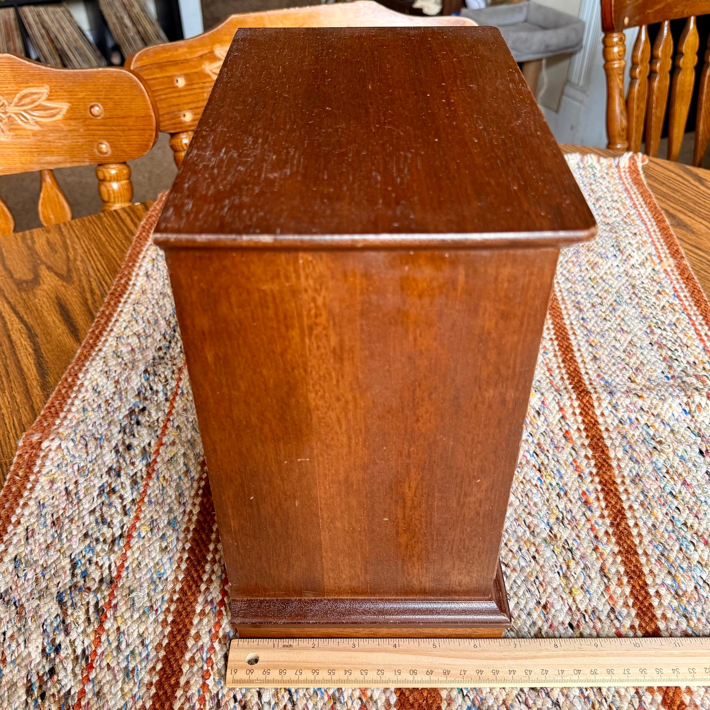 Vintage Wooden Armoire Music Box Jewelry Box with Brass Handles