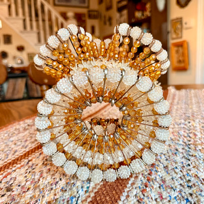 Vintage Mid-Century Modern Handmade Bead and Safety Pin Basket