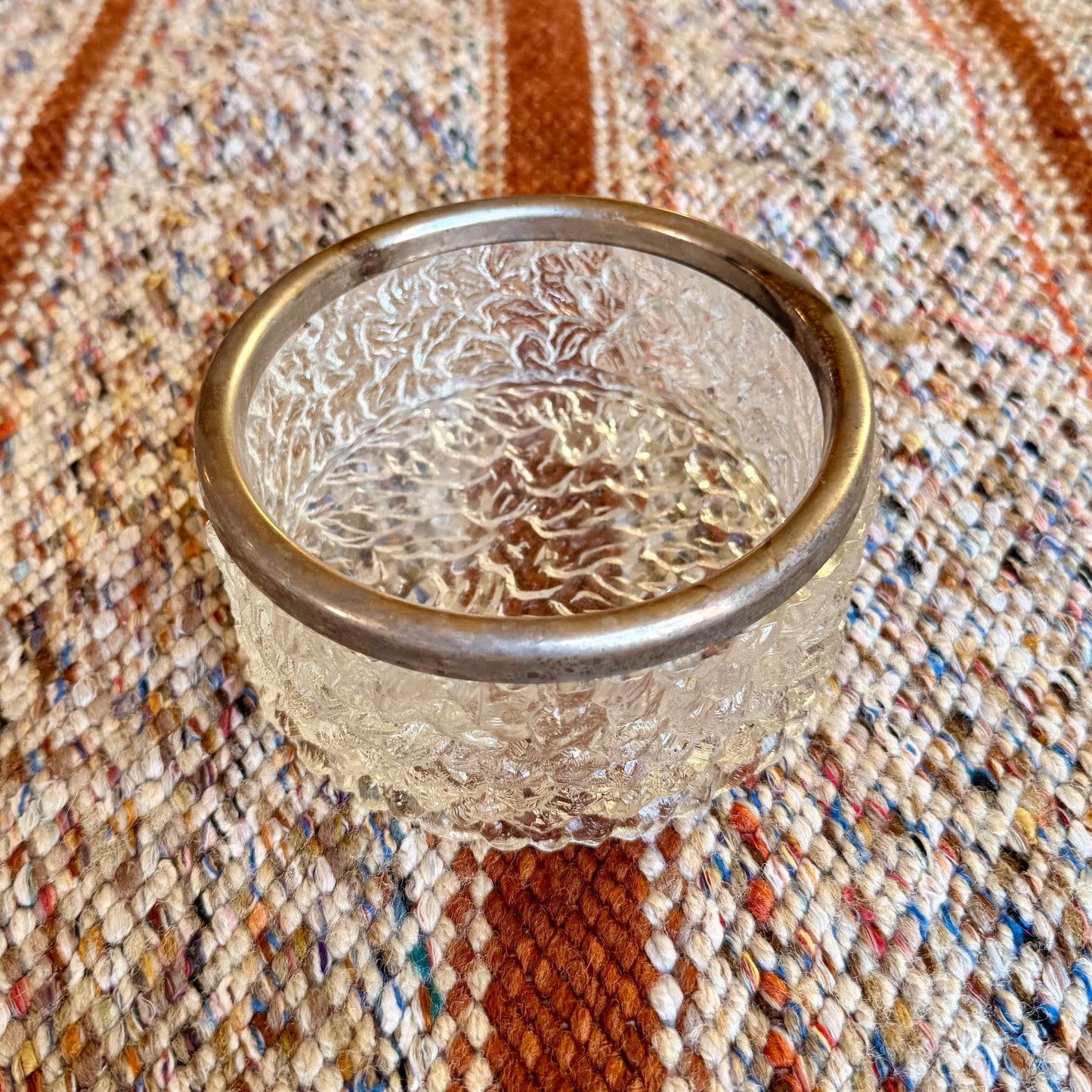 Vintage MidCentury Modern Davidson Brama Luna Crystal Glass Bowl with Silver Rim