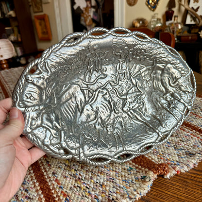 1993 Arthur Court Aluminum Longhorn Cowboy Western Platter