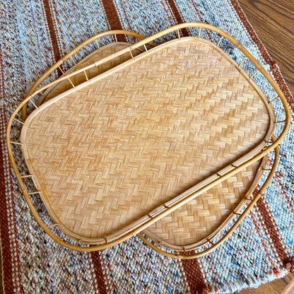 ONE - Vintage Mid-Century Modern Woven Bamboo Basket Serving / Trinket Tray
