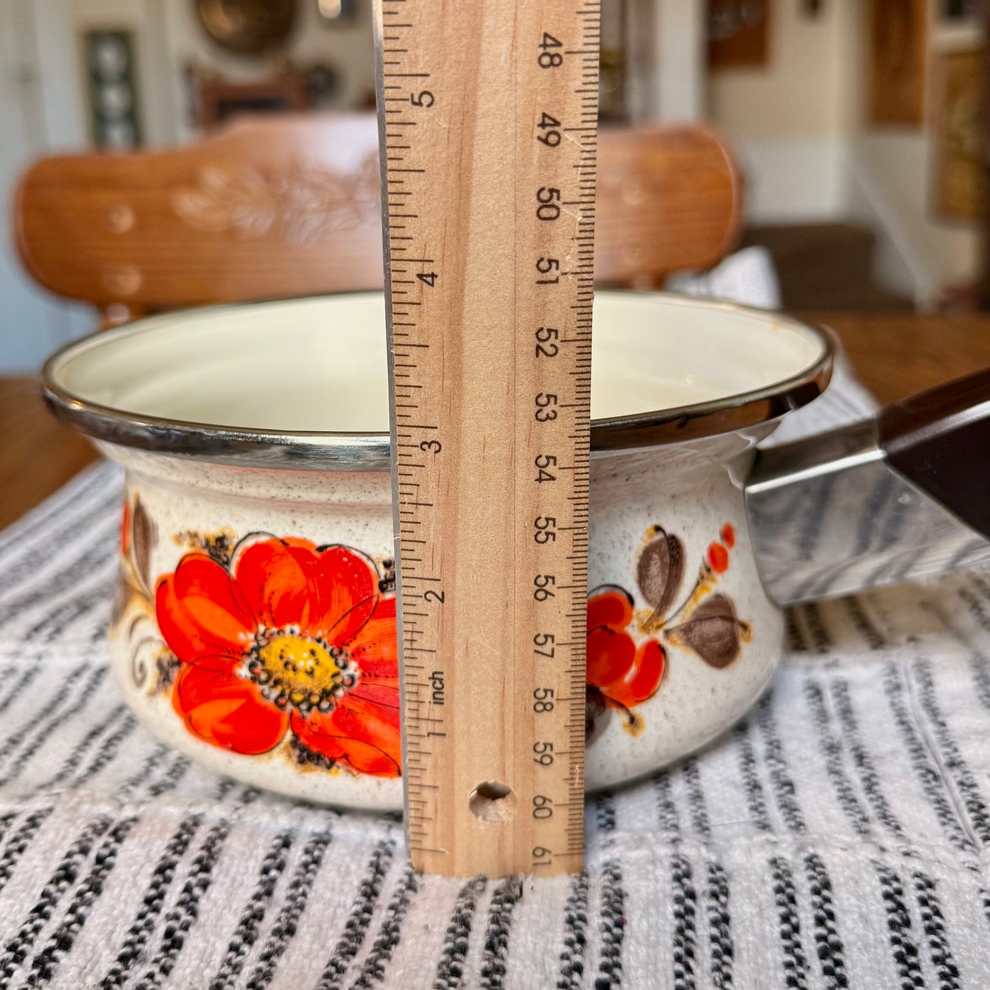 Vintage Sanko Ware Japan Show Saucepan Enamelware Warmer - Orange poppy Enamel