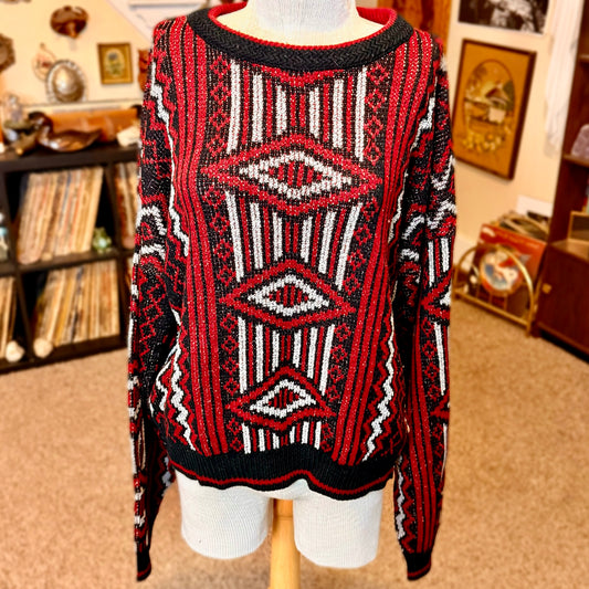 Vintage Robert Bruce Geometric Patterned Grandpa Sweater
