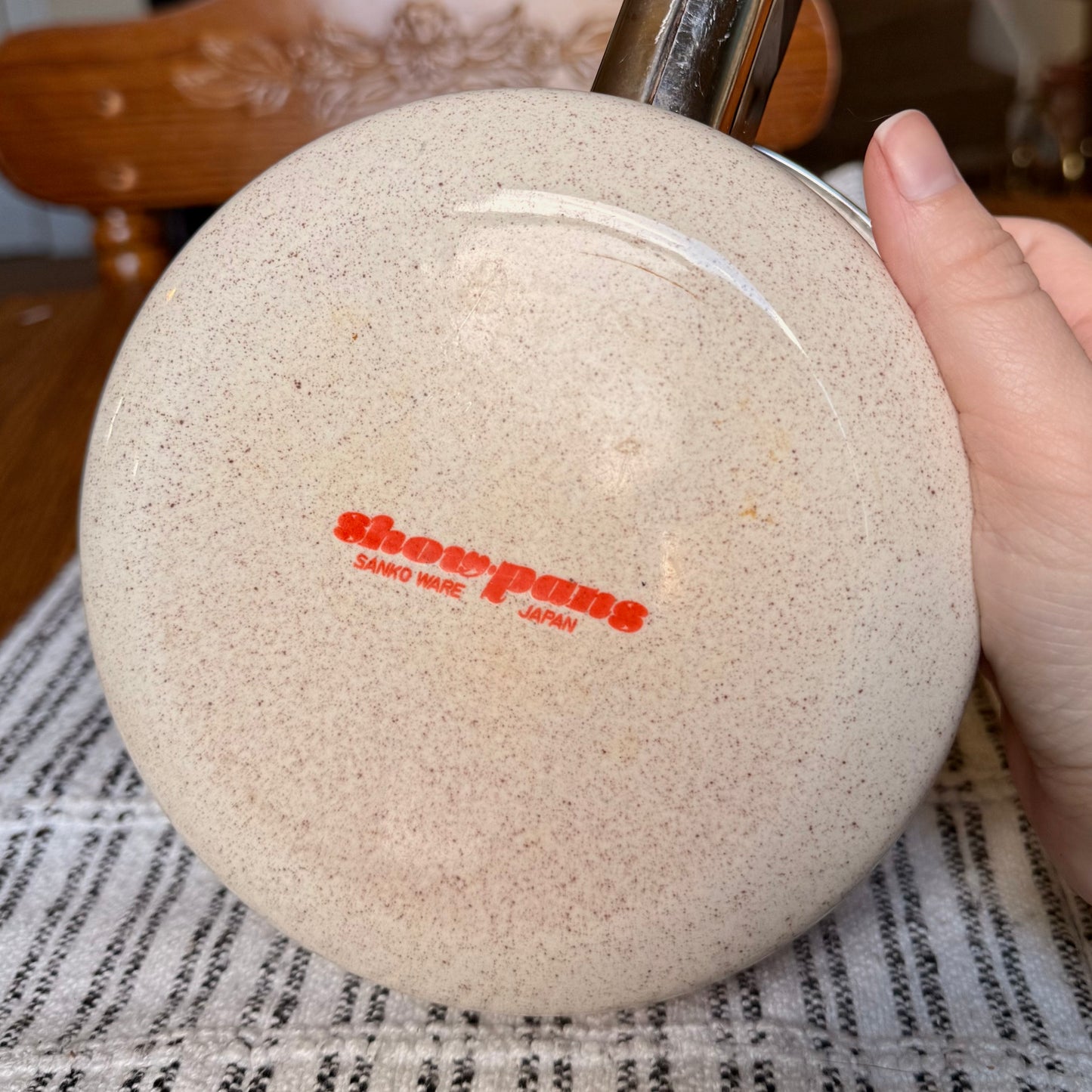 Vintage Sanko Ware Japan Show Saucepan Enamelware Warmer - Orange poppy Enamel