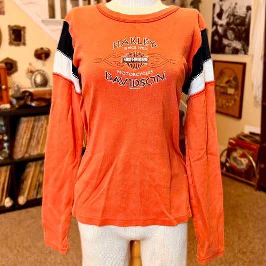 Vintage 2000s Color Block Harley Davidson Heavy Long Sleeve Tee