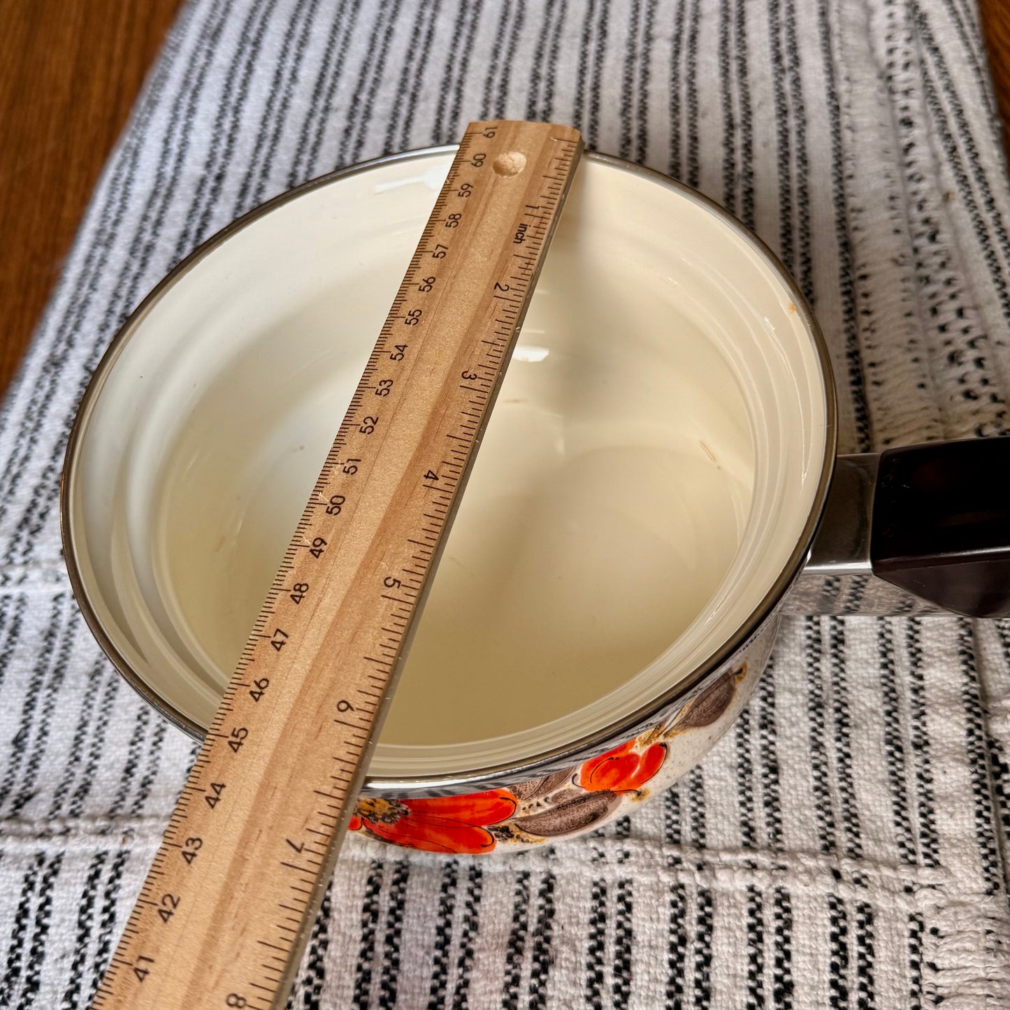 Vintage Sanko Ware Japan Show Saucepan Enamelware Warmer - Orange poppy Enamel