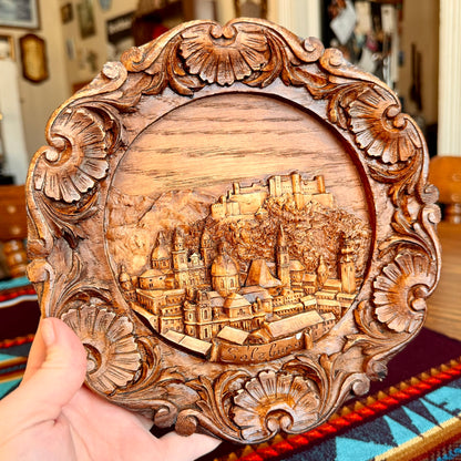 Vintage Resin Faux Wood Carved Saltzburg, Austria 3D Relief