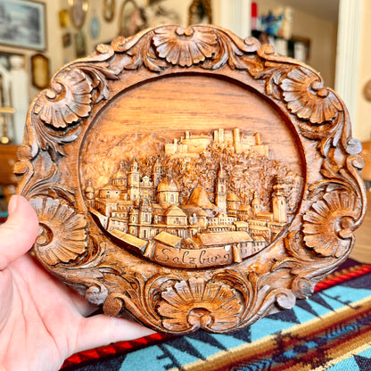 Vintage Resin Faux Wood Carved Saltzburg, Austria 3D Relief