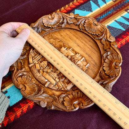 Vintage Resin Faux Wood Carved Saltzburg, Austria 3D Relief