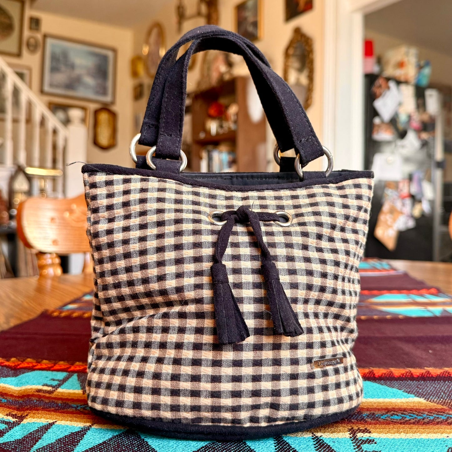 Vintage Longaberger Mini Gingham Buffalo Check Tote Bag