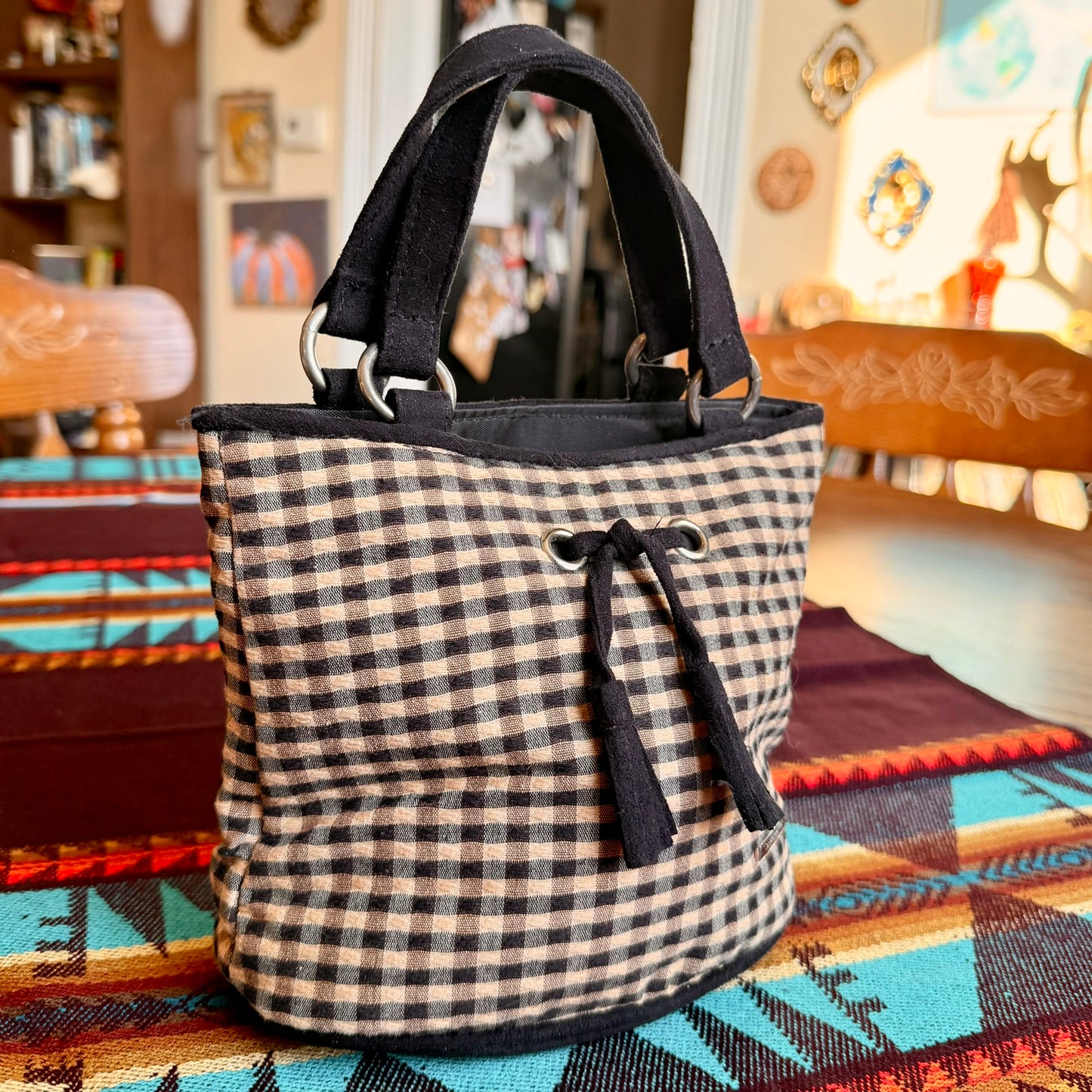 Vintage Longaberger Mini Gingham Buffalo Check Tote Bag