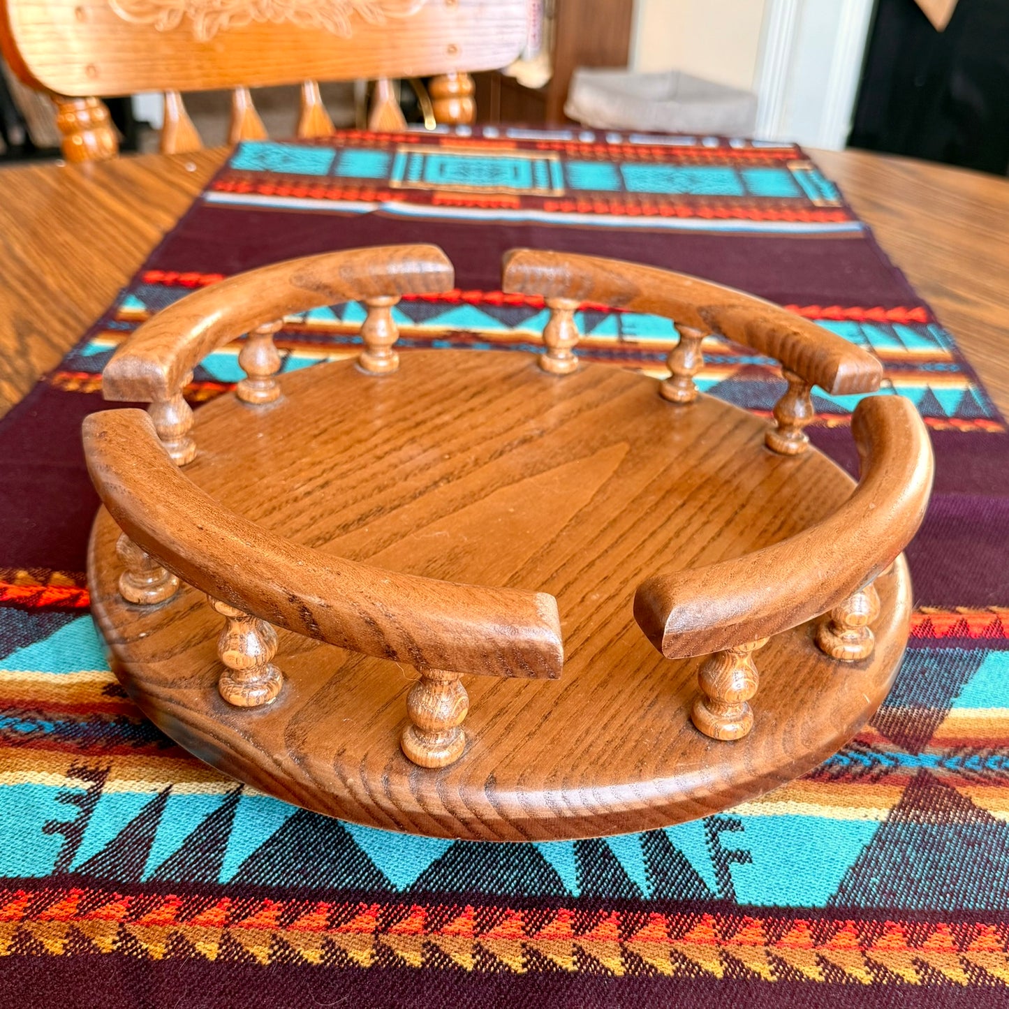 Vintage Amish Oak Handcrafted Solid Wood Lazy Susan Turn Table