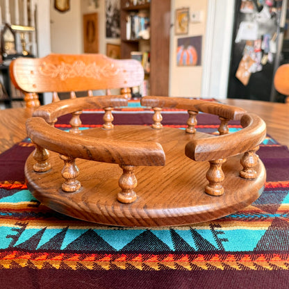 Vintage Amish Oak Handcrafted Solid Wood Lazy Susan Turn Table