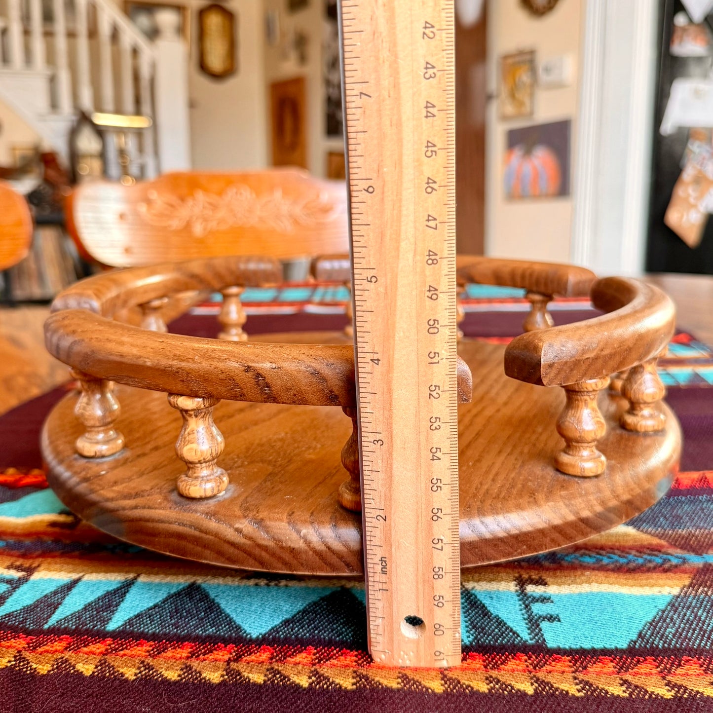 Vintage Amish Oak Handcrafted Solid Wood Lazy Susan Turn Table