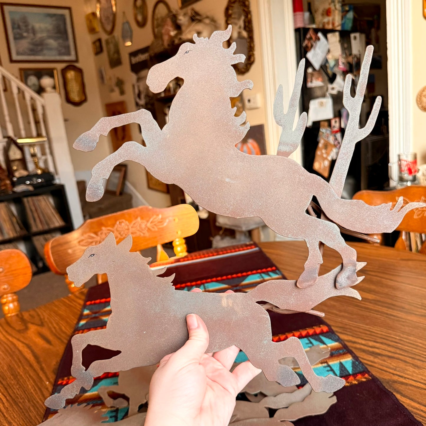 Two Piece Vintage Western Metal Galloping Horses Wall Hanging