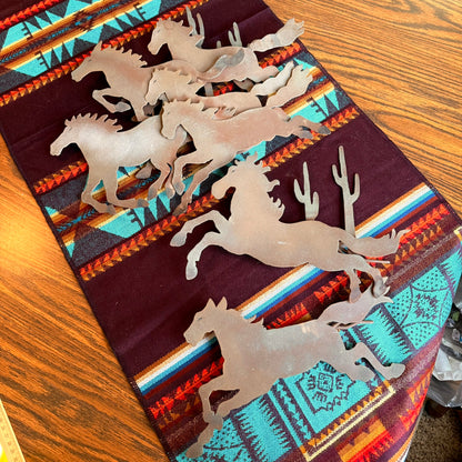 Two Piece Vintage Western Metal Galloping Horses Wall Hanging