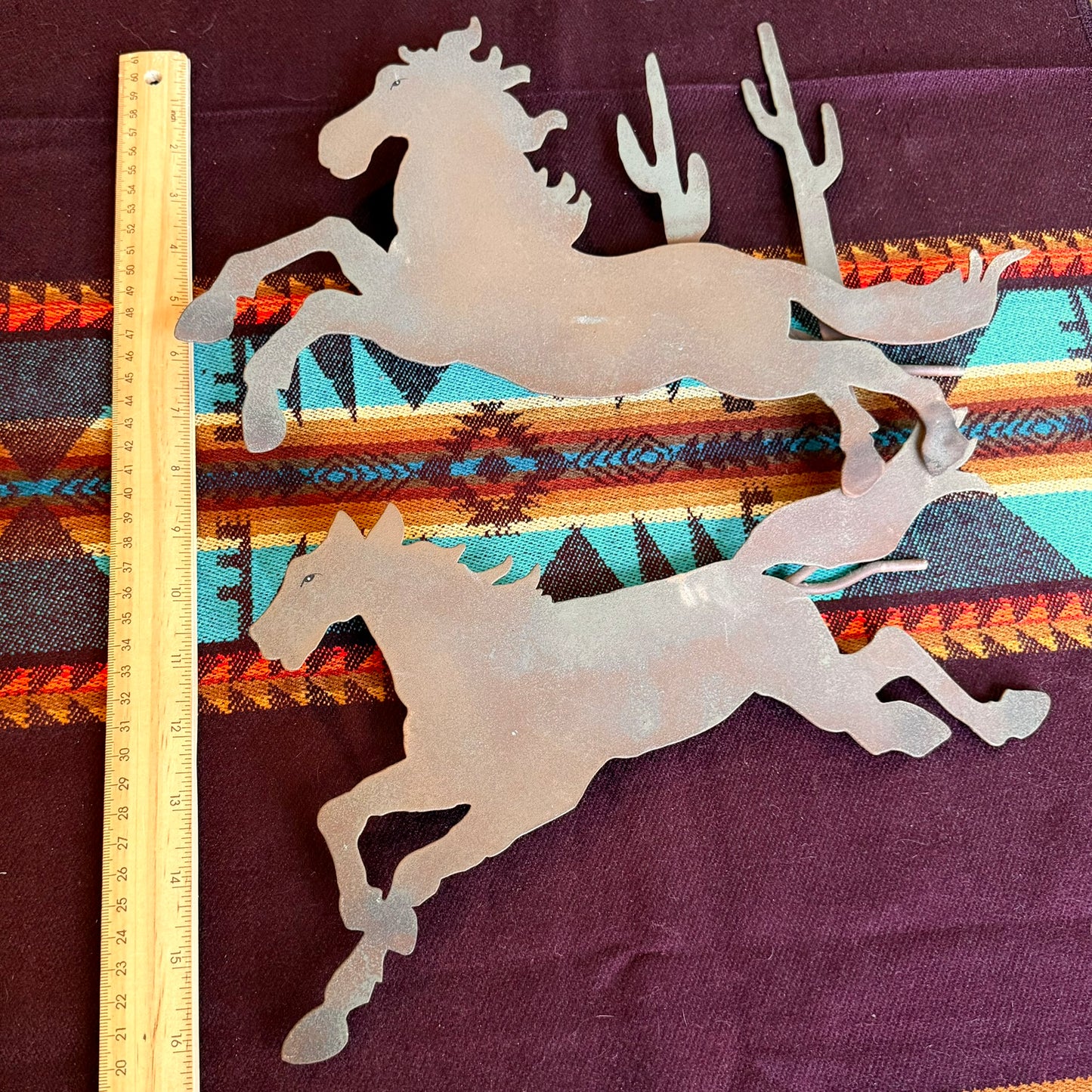 Two Piece Vintage Western Metal Galloping Horses Wall Hanging
