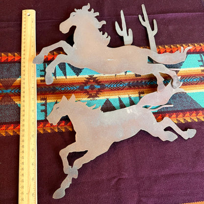 Two Piece Vintage Western Metal Galloping Horses Wall Hanging