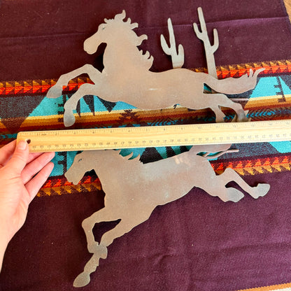 Two Piece Vintage Western Metal Galloping Horses Wall Hanging