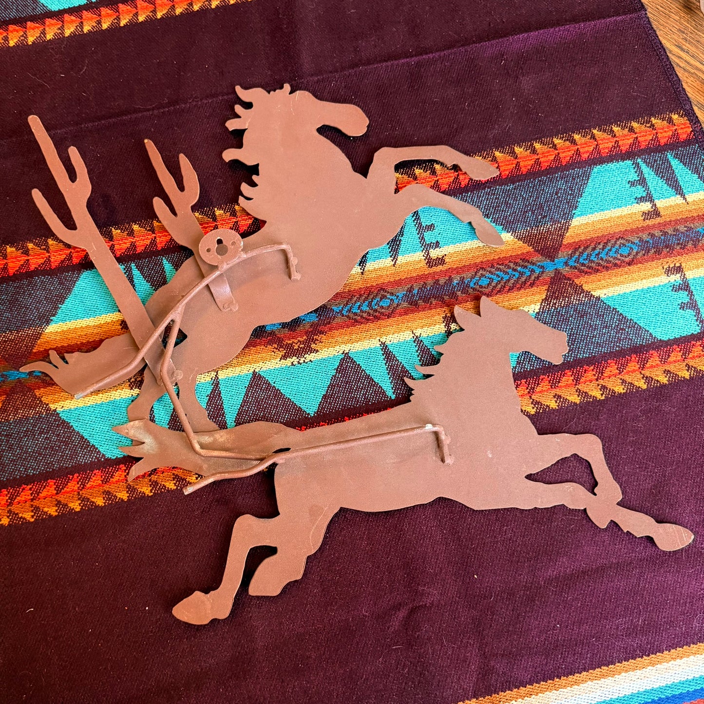 Two Piece Vintage Western Metal Galloping Horses Wall Hanging