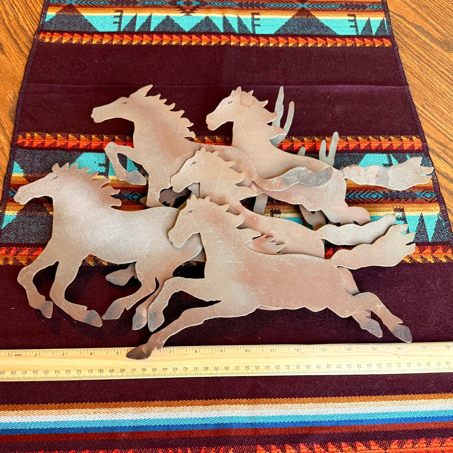 Two Piece Vintage Western Metal Galloping Horses Wall Hanging