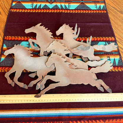 Two Piece Vintage Western Metal Galloping Horses Wall Hanging