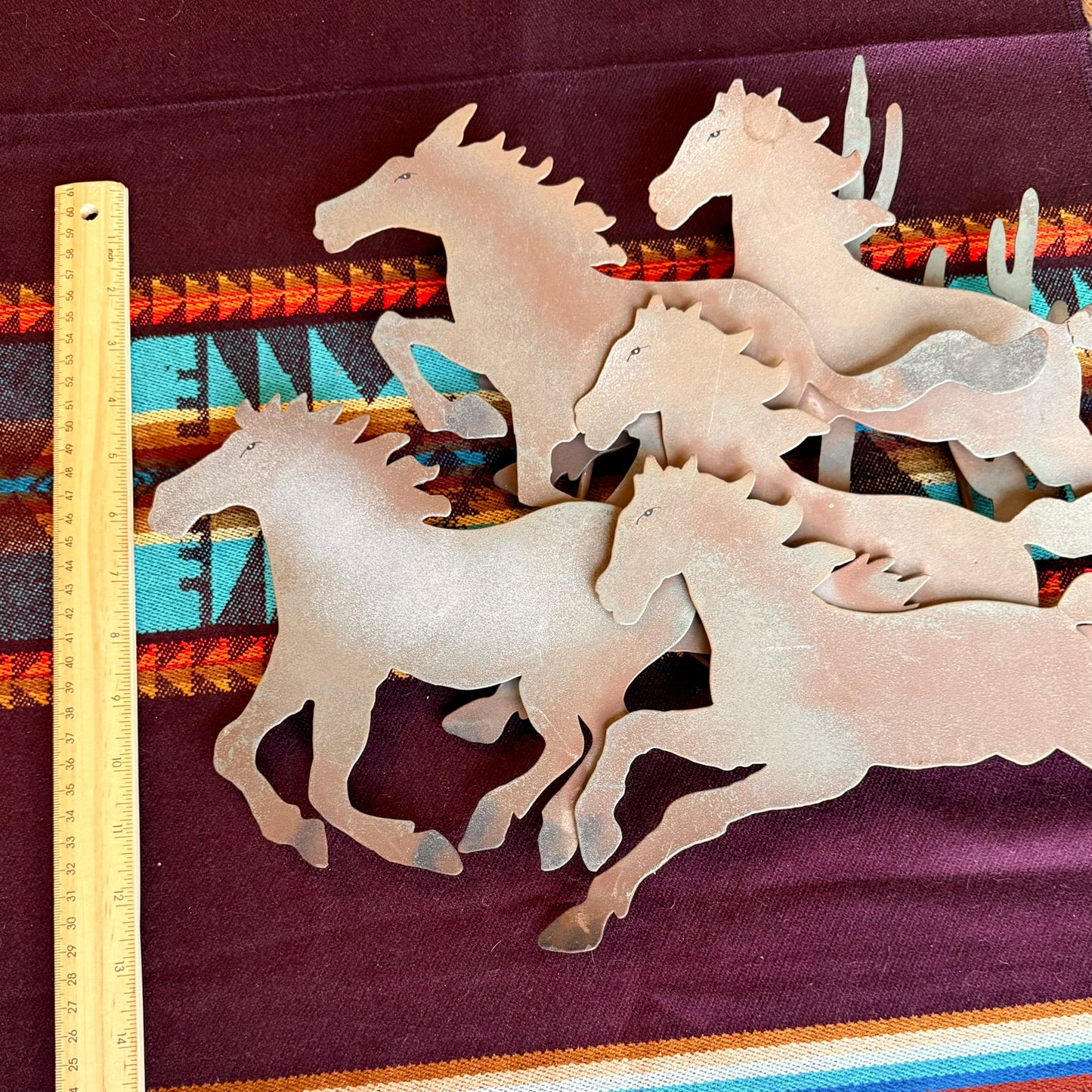 Two Piece Vintage Western Metal Galloping Horses Wall Hanging